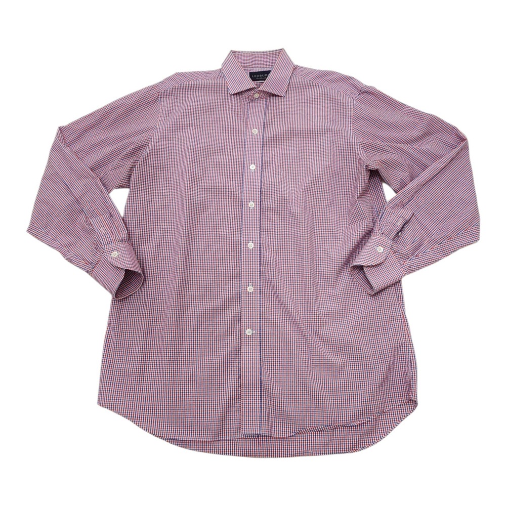 Ledbury Fine Shirtmaker Mens 17 43cm Red White Blue Gingham Button Front Shirt